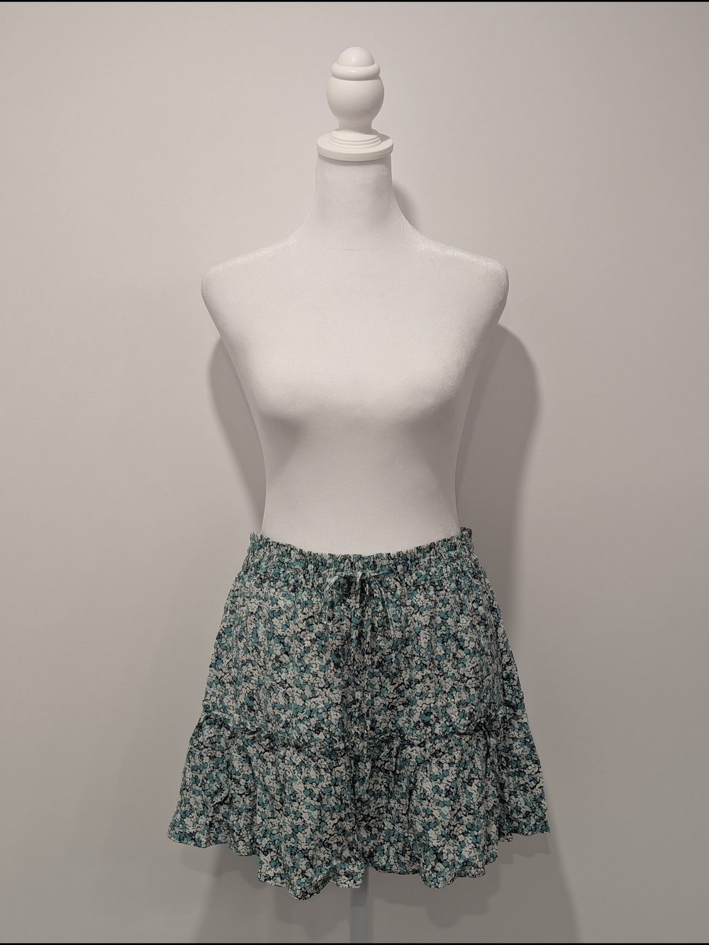 Zara Floral Tiered Mini Skirt with Built-In Shorts (Skort) - Turquoise